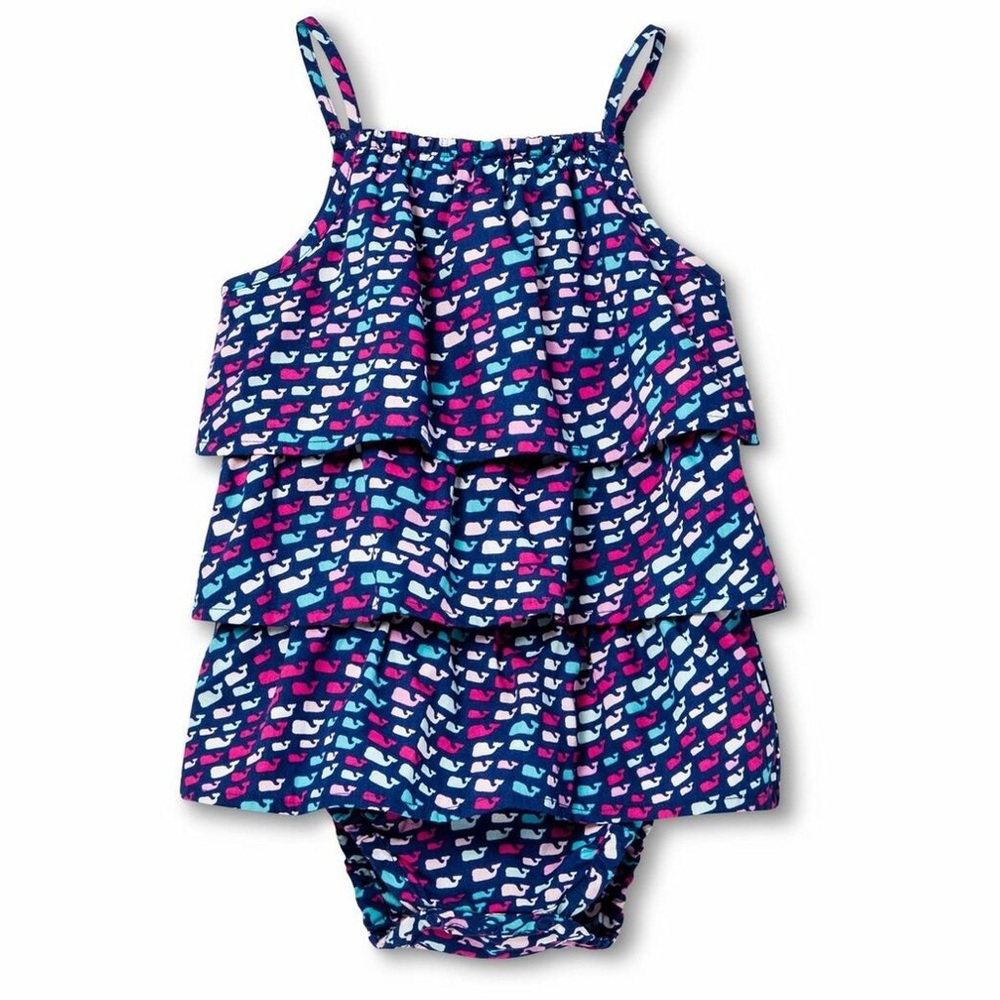 GUC Vineyard Vine Baby Girls School of Whales Ruffle Bodysuit